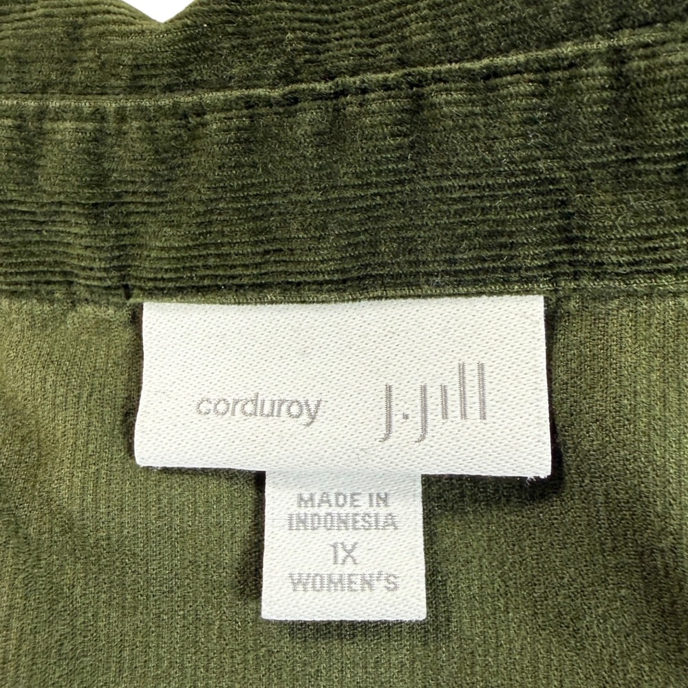 J Jill Women 1X Olive Green Corduroy Button Up Tunic Shirt Top 100% Cotton Plus - Picture 3 of 8
